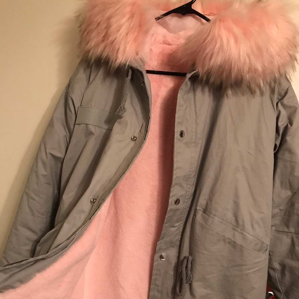 Light grey and baby pink parka